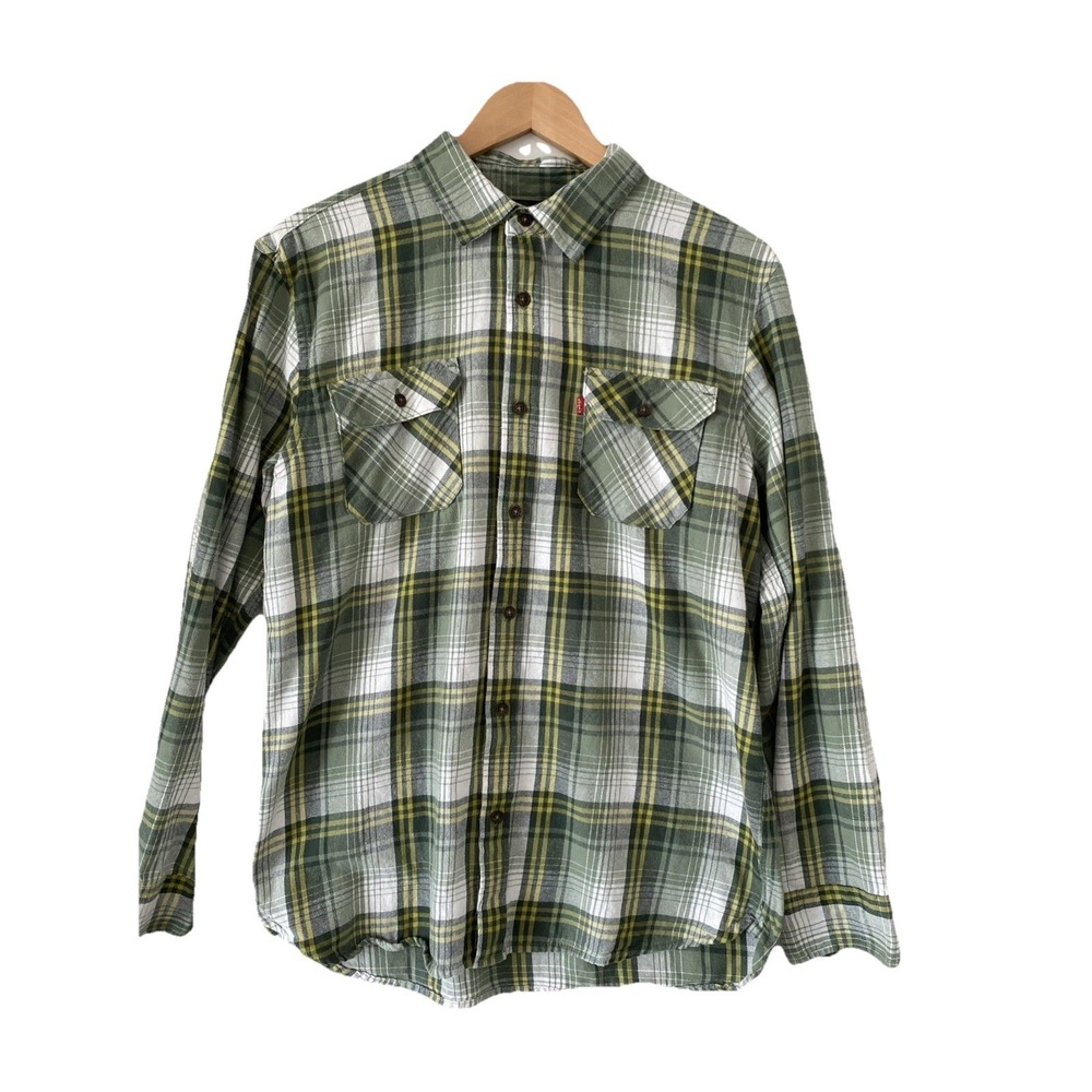 Levi's Men Shirt Green Plaid Long Sleeve Button Up Size Medium